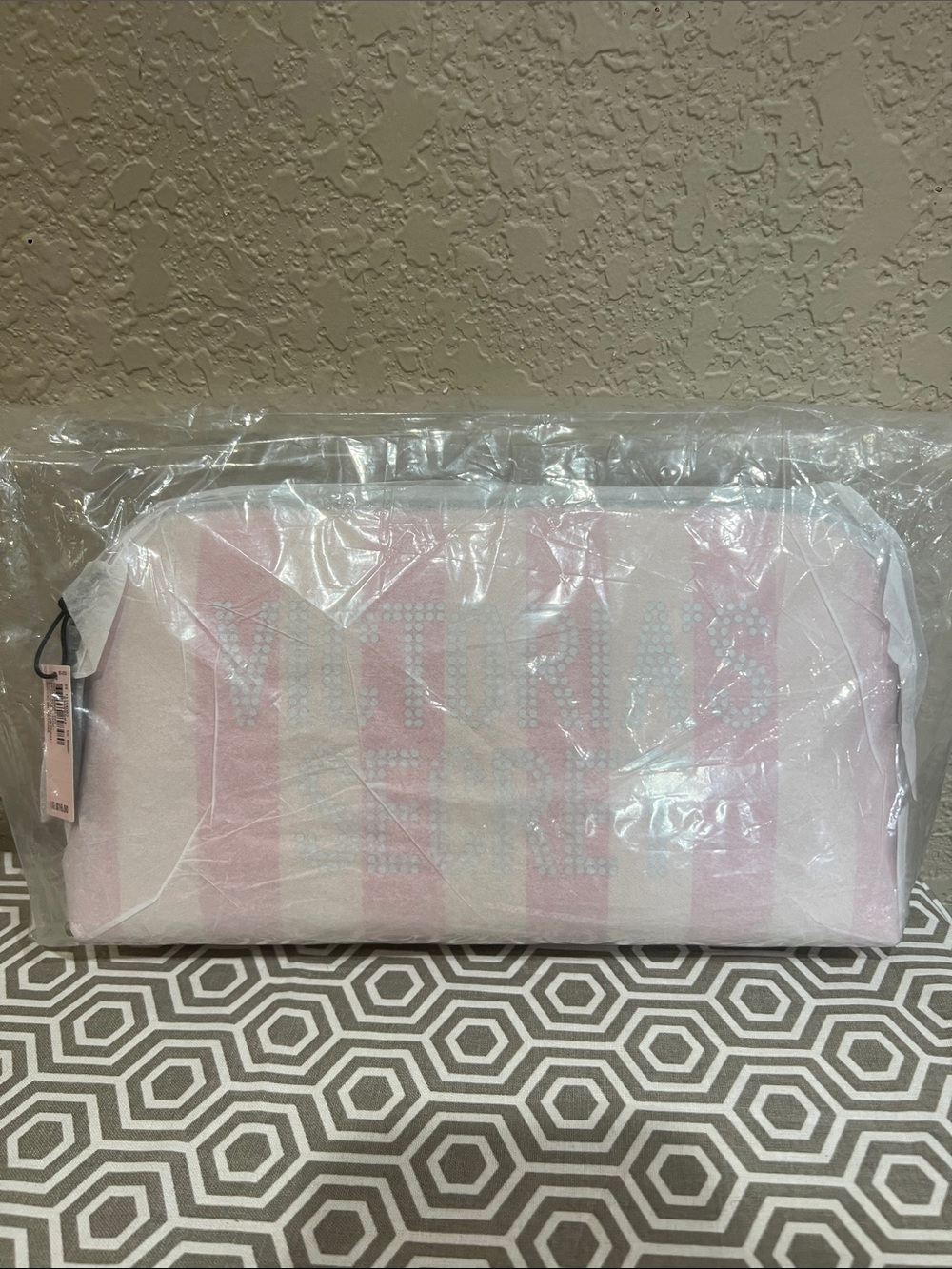 Victoria’s Secret Striped Pink Travel Cosmetic Pouch with Lettering